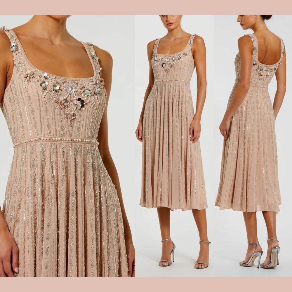 NWT Mac‎ Duggal [ 6 ] 94155 Sleeveless Scoop Neck Embellished Midi Dress #S1980